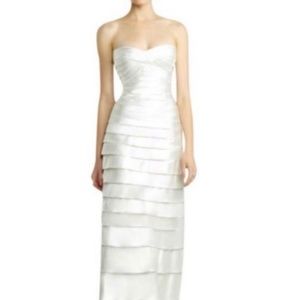 BCBGMAXAZRIA- White Satin Tiered Gown